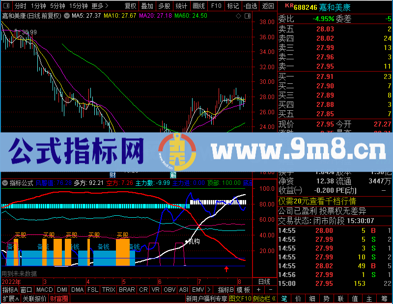通达信傻买傻卖无极分时副图买在底点\卖在高点未加密选股指标公式源码