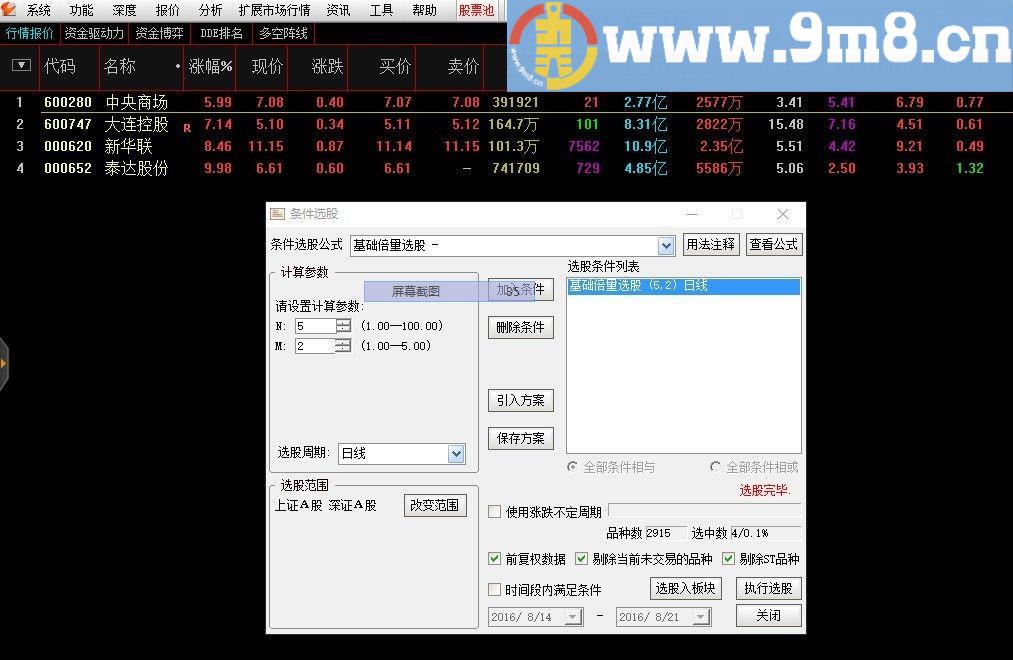 通达信基础倍量选股选股指标 贴图