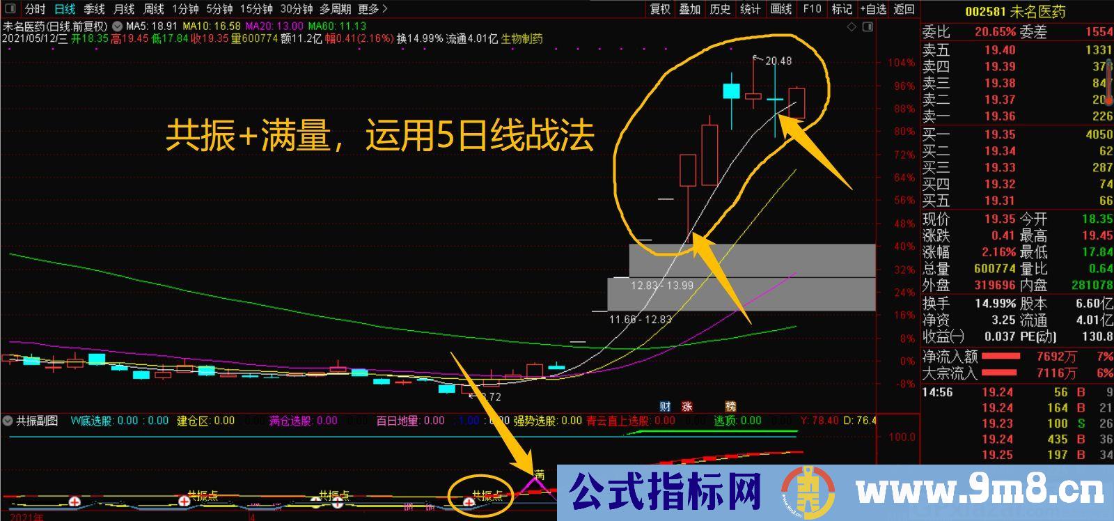 共振 满量 5日线战法 通达信指标 源码 贴图 使用说明