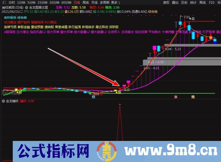 高成功率 追涨专用指标 金龙擒妖 通达信副图/选股指标 源码 贴图 无未来