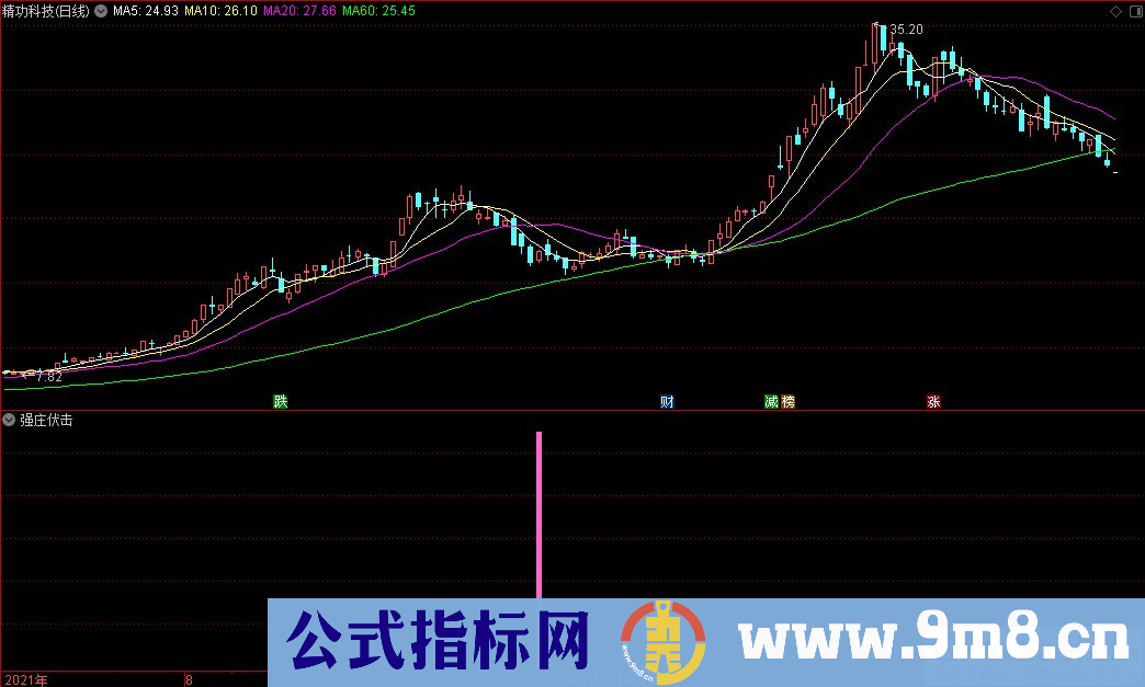 通达信抓强势股用的指标 强庄伏击副图/选股指标 源码 贴图