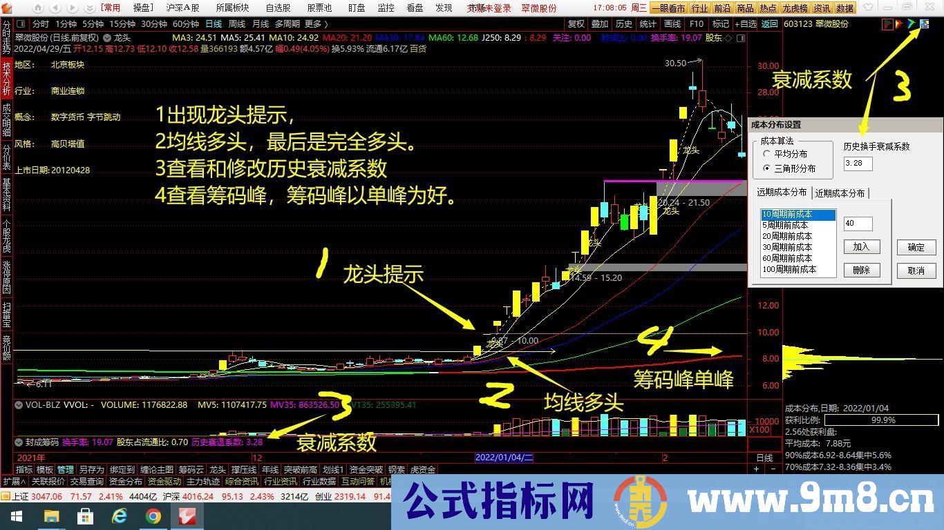 通达信一万块买的两次的收费课程的指标 龙头主图+封成筹码+首板选股指标 源码 贴图