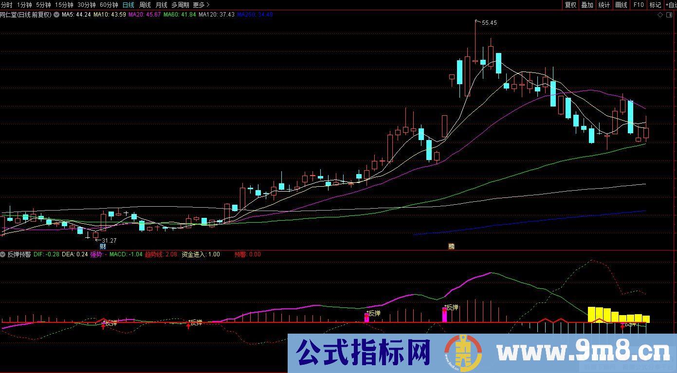 通达信反弹预警副图指标 源码 贴图