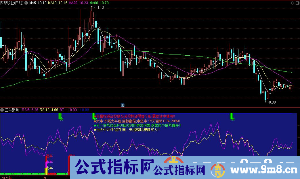通达信大牛中牛短牛 三牛聚首副图指标 本指标适合抄底及波段 源码 贴图
