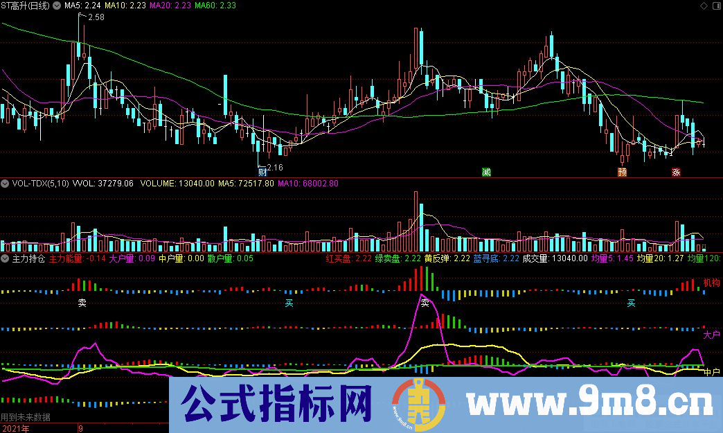 通达信量能指标 主力持仓副图指标 源码 贴图