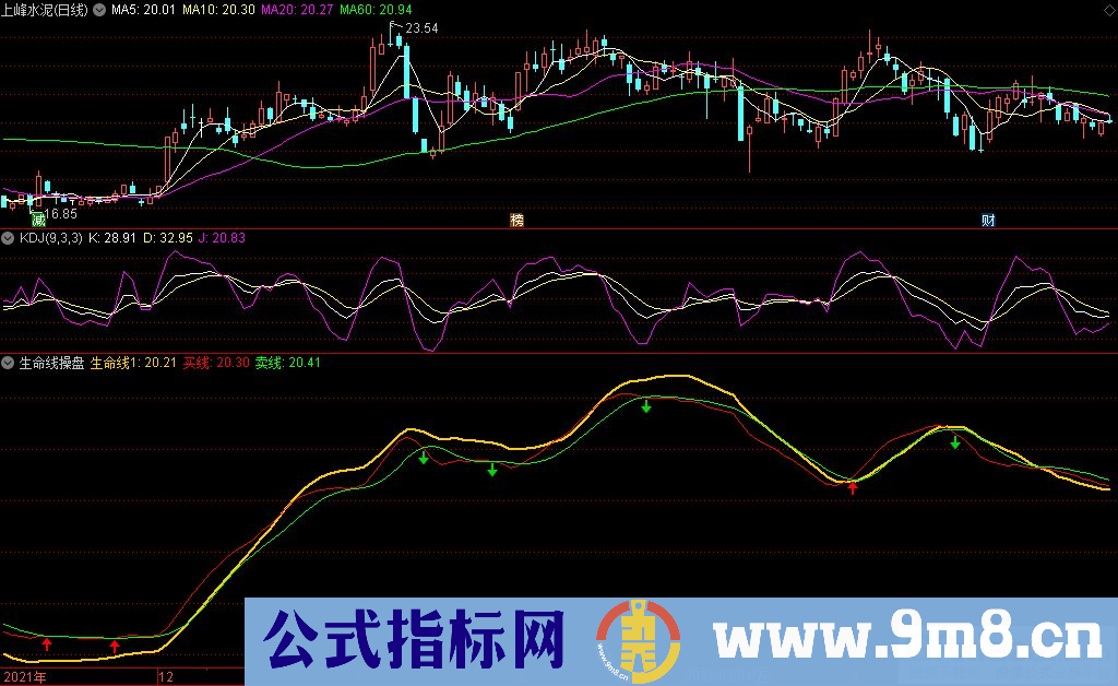 通达信生命线操盘副图指标 波段类指标 简单两条线 源码 贴图