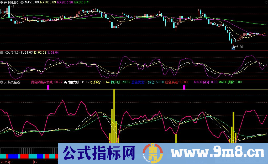 通达信天狼资金线副图指标 用于电脑或者手机app 源码 贴图