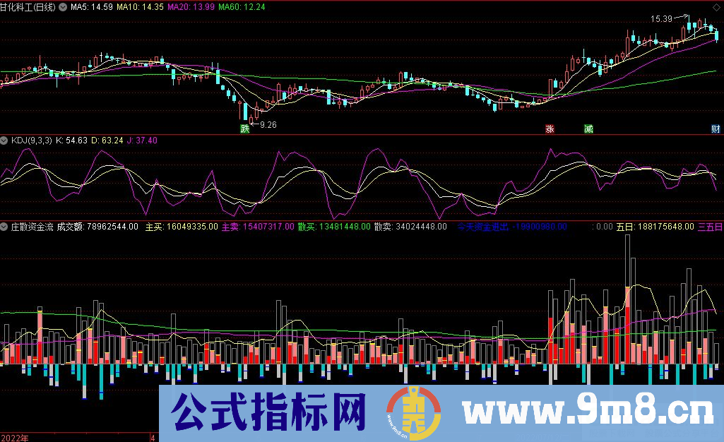 通达信庄散资金流副图指标 源码 贴图
