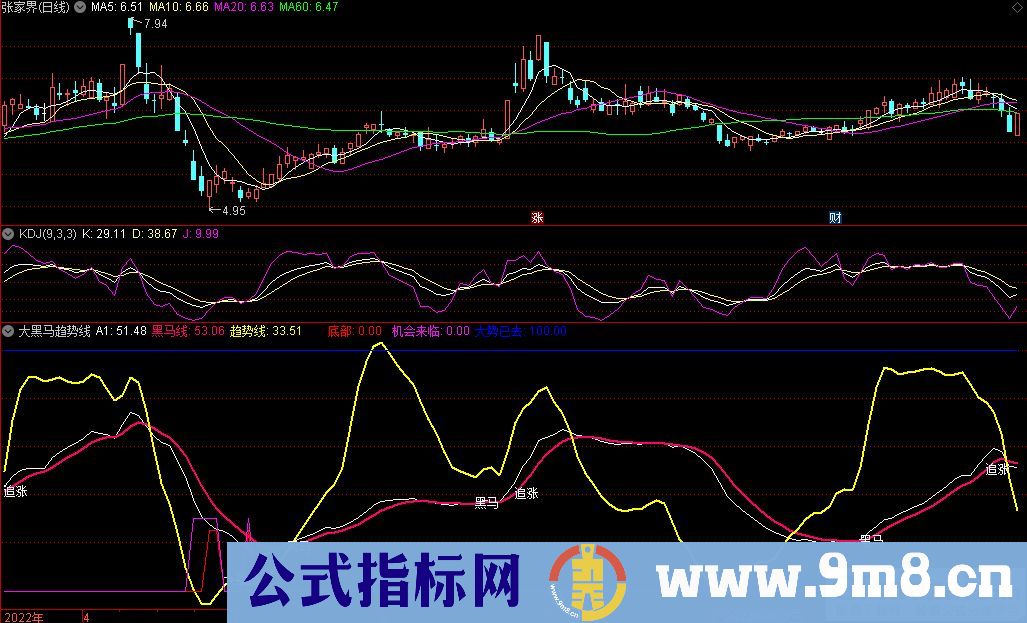 通达信大黑马趋势线副图指标 源码 贴图