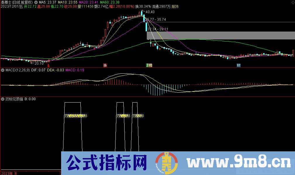 通达信双标见顶副图指标 源码 贴图