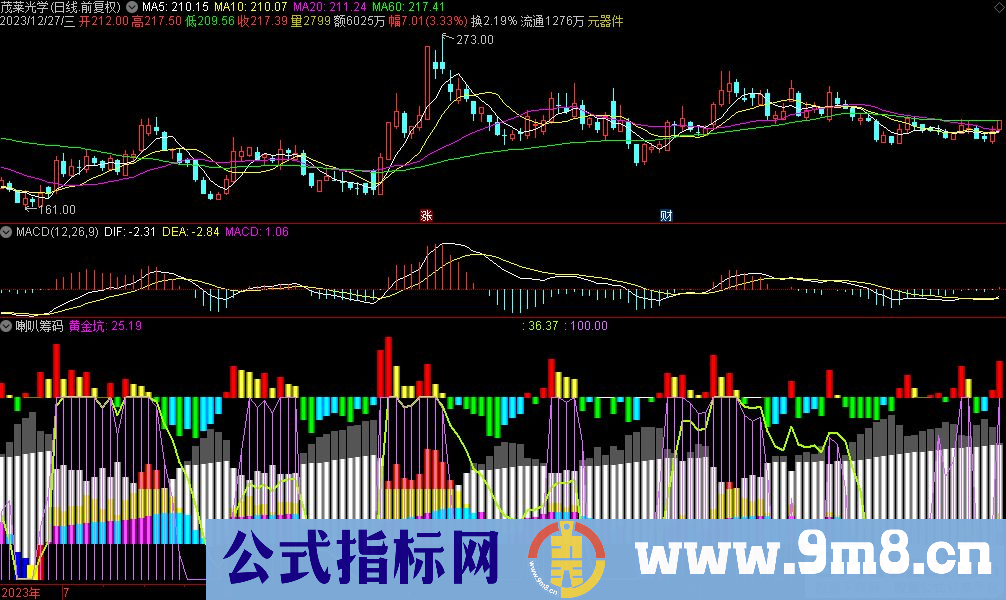 通达信喇叭筹码副图指标 源码 贴图