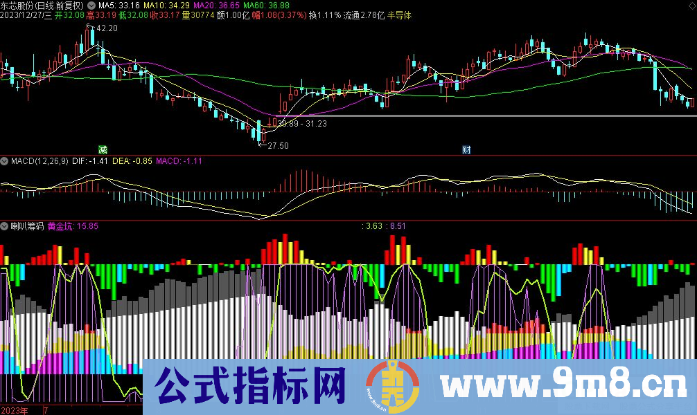 通达信喇叭筹码副图指标 源码 贴图