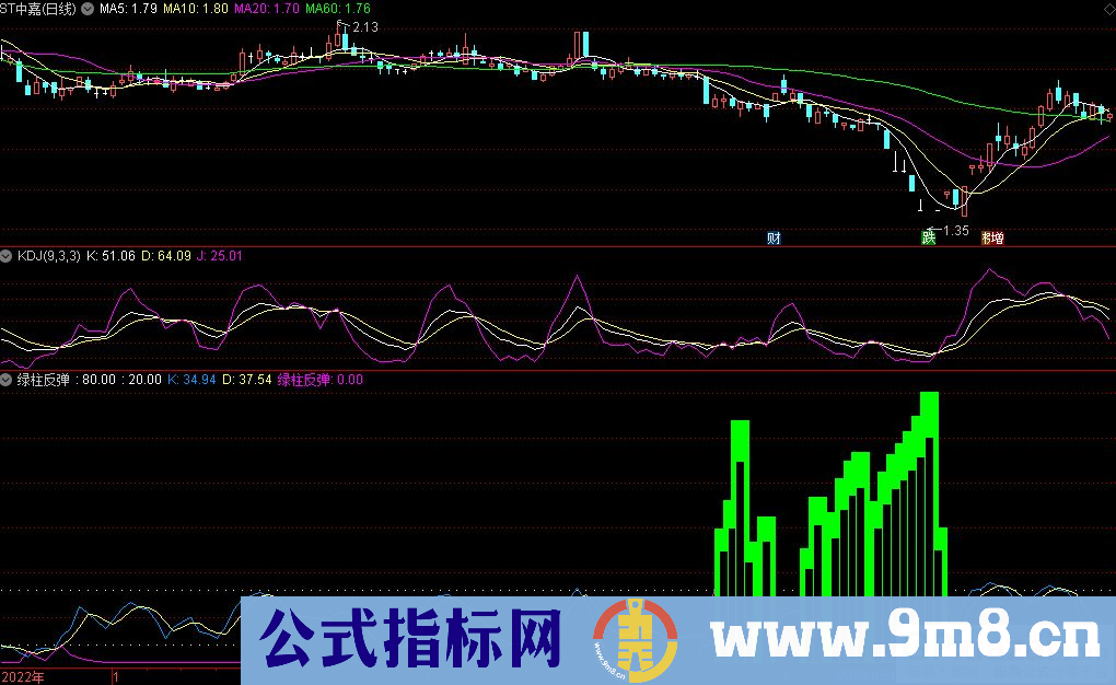 通达信绿柱反弹副图指标 源码 贴图