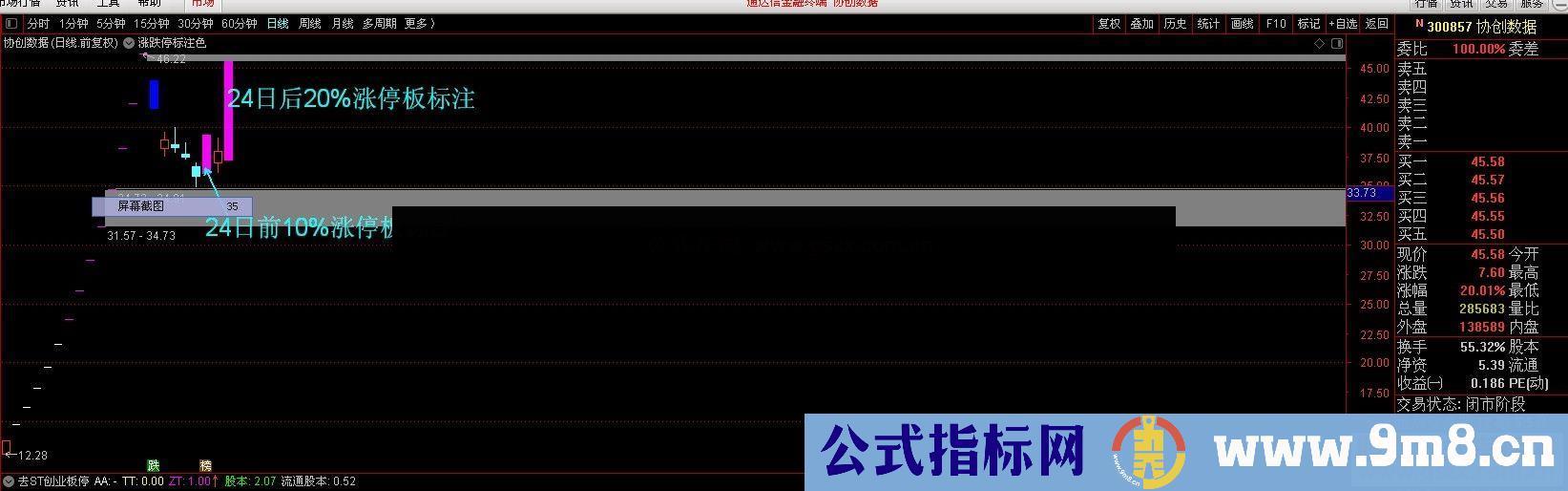 通达信涨跌停标注着色公式主图源码