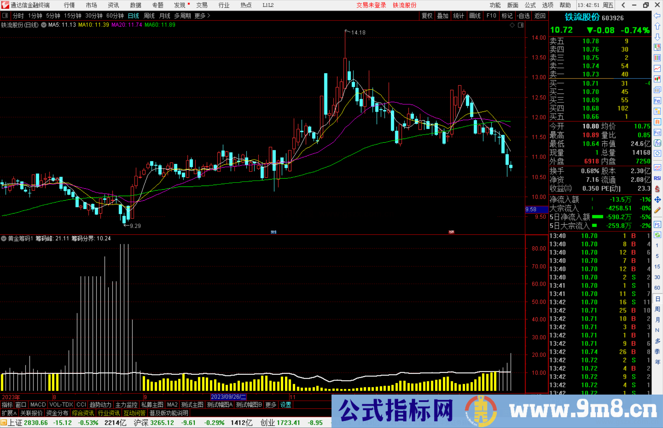 通达信黄金筹码指标公式源码副图