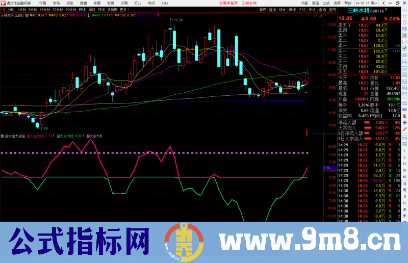 通达信超大主力资金吃吐线副图指标源码 