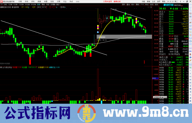 通达信主力进出资金量副图指标公式源码