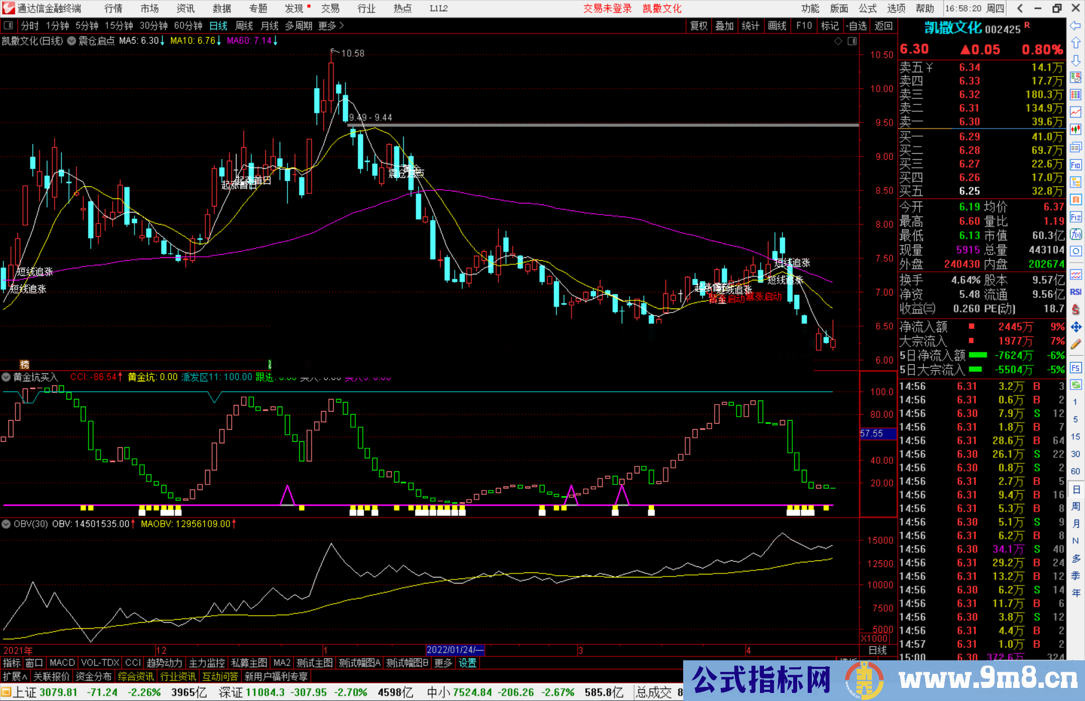 通达信黄金坑买入派发副图指标 源码