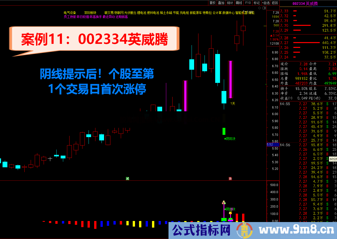 通达信2021阴阳决 《♂尾盘阴线介入♀预报涨停♂》短线操作必备利器 源码文件分享