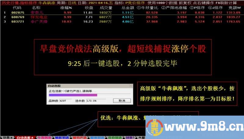 早盘竞价战法 高级版炒股指标选股公式短线股票集合竞价涨停
