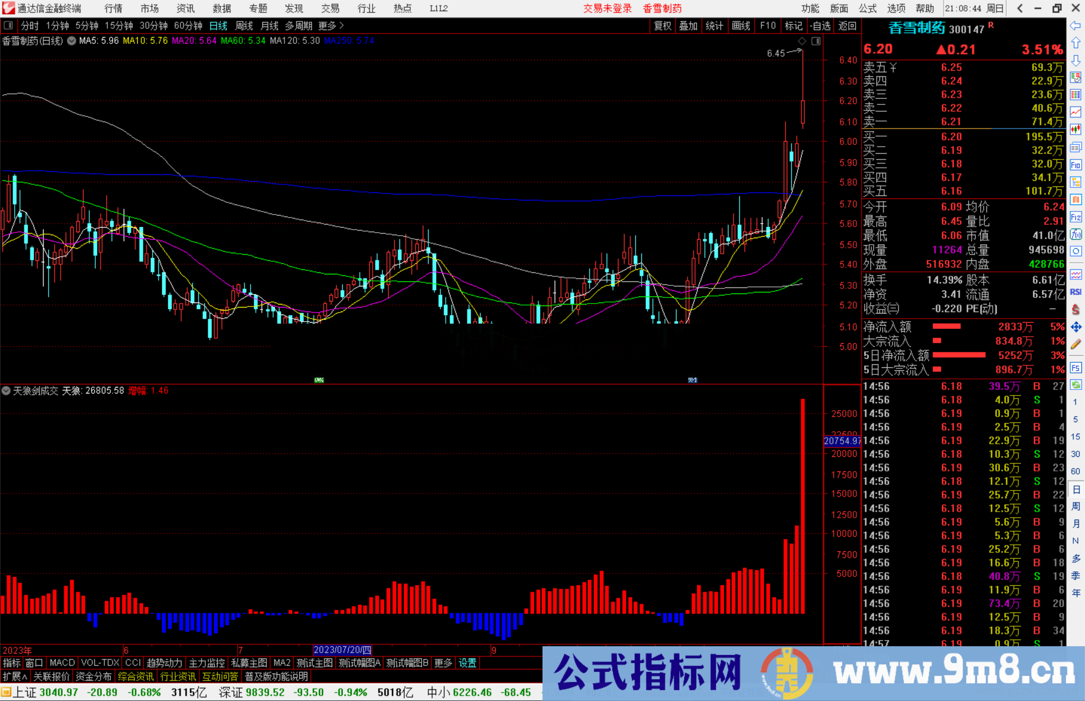 通达信天狼剑成交指标公式源码副图