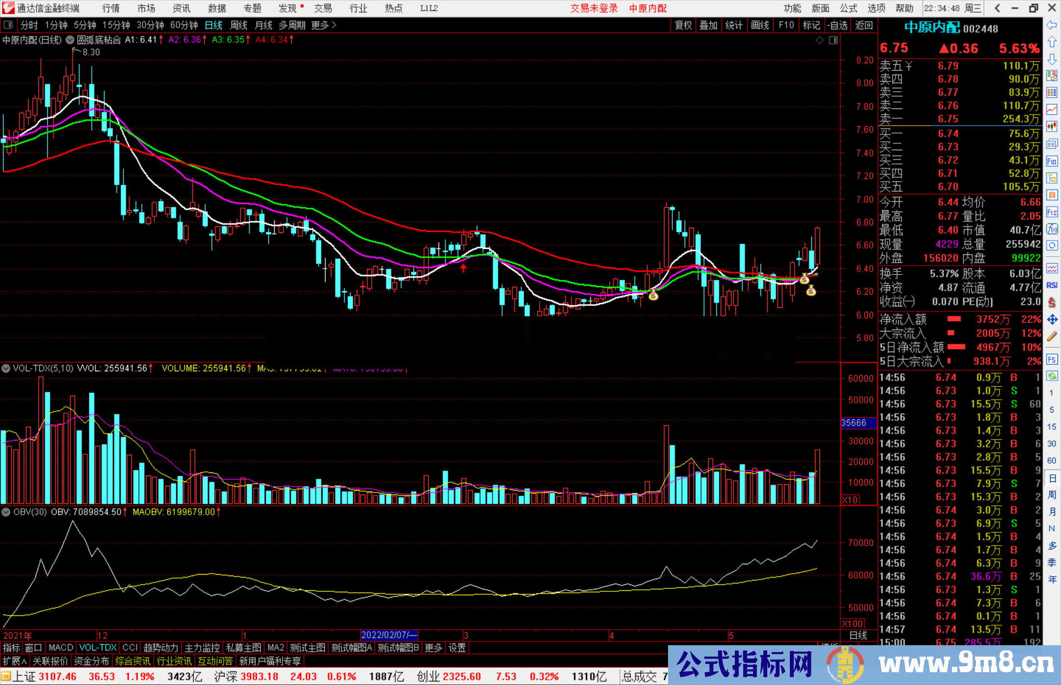 通达信圆弧底粘合主图指标公式源码