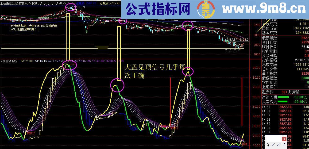 通达信多空精准线【判断顶底】源码副图无未来函数