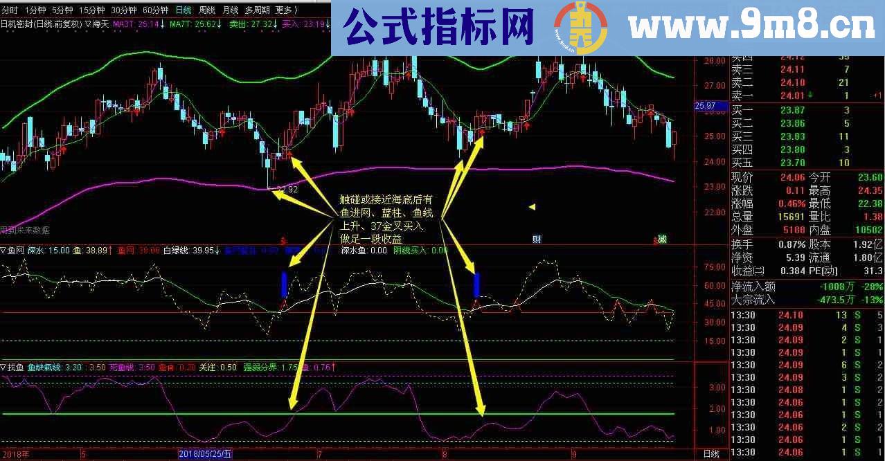 通达信鱼网兜鱼改良版系统（指标副图贴图）
